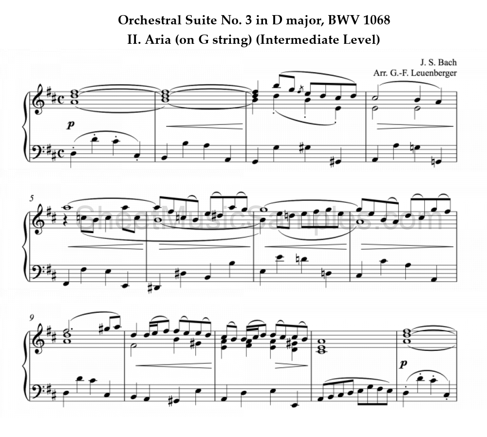 Orchestral Suite No. 3 in D major, BWV 1068 - II. Aria (on G string) (Intermediate Level)