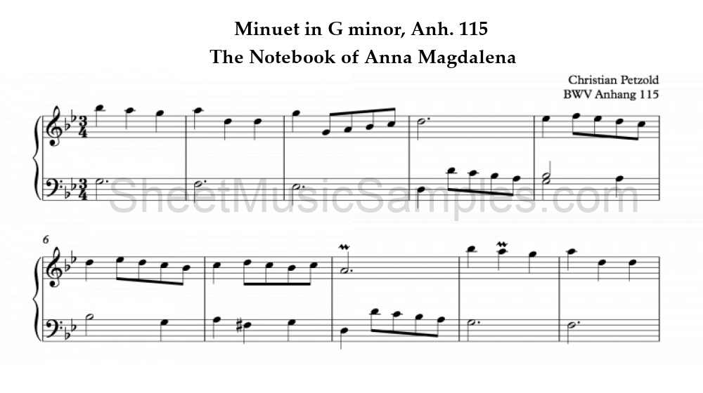 Minuet in G minor, Anh. 115 - The Notebook of Anna Magdalena