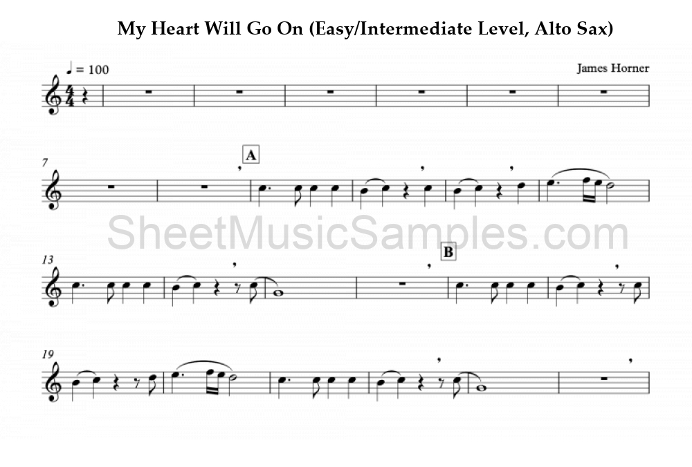 My Heart Will Go On (Easy/Intermediate Level, Alto Sax)