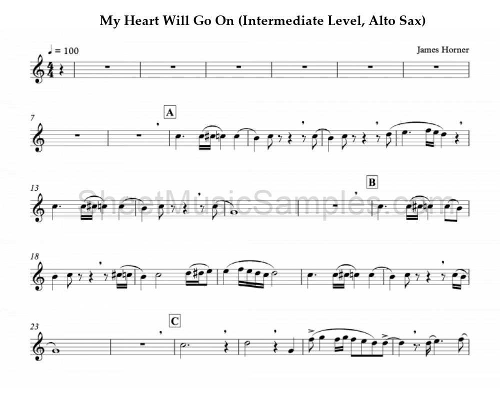 My Heart Will Go On (Intermediate Level, Alto Sax)