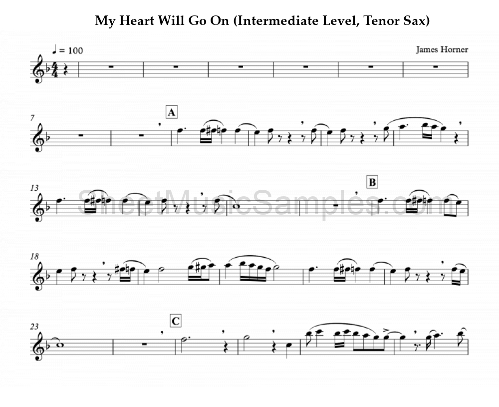 My Heart Will Go On (Intermediate Level, Tenor Sax)