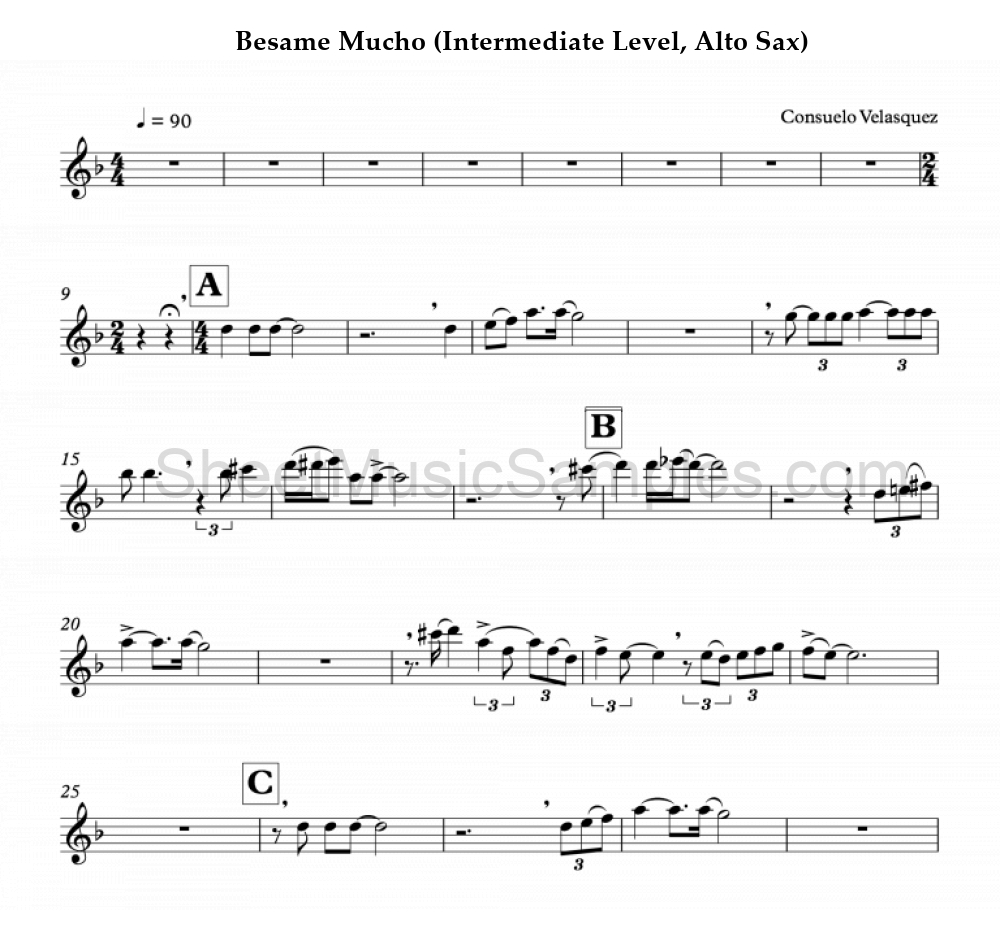 Besame Mucho (Intermediate Level, Alto Sax)