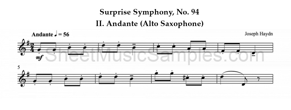 Surprise Symphony, No. 94 - II. Andante (Alto Saxophone)