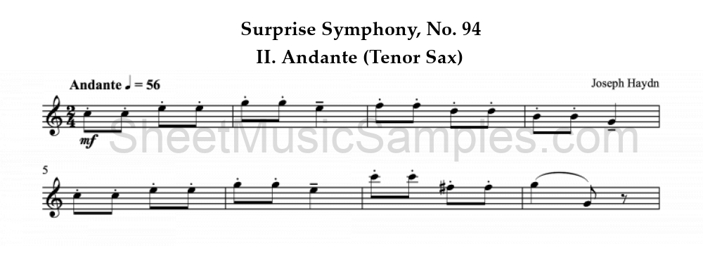 Surprise Symphony, No. 94 - II. Andante (Tenor Sax)