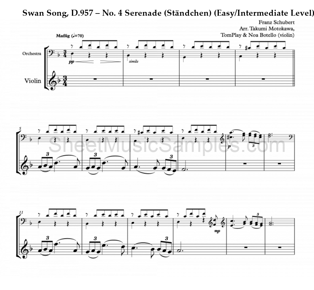 Swan Song, D.957 – No. 4 Serenade (Ständchen) (Easy/Intermediate Level)