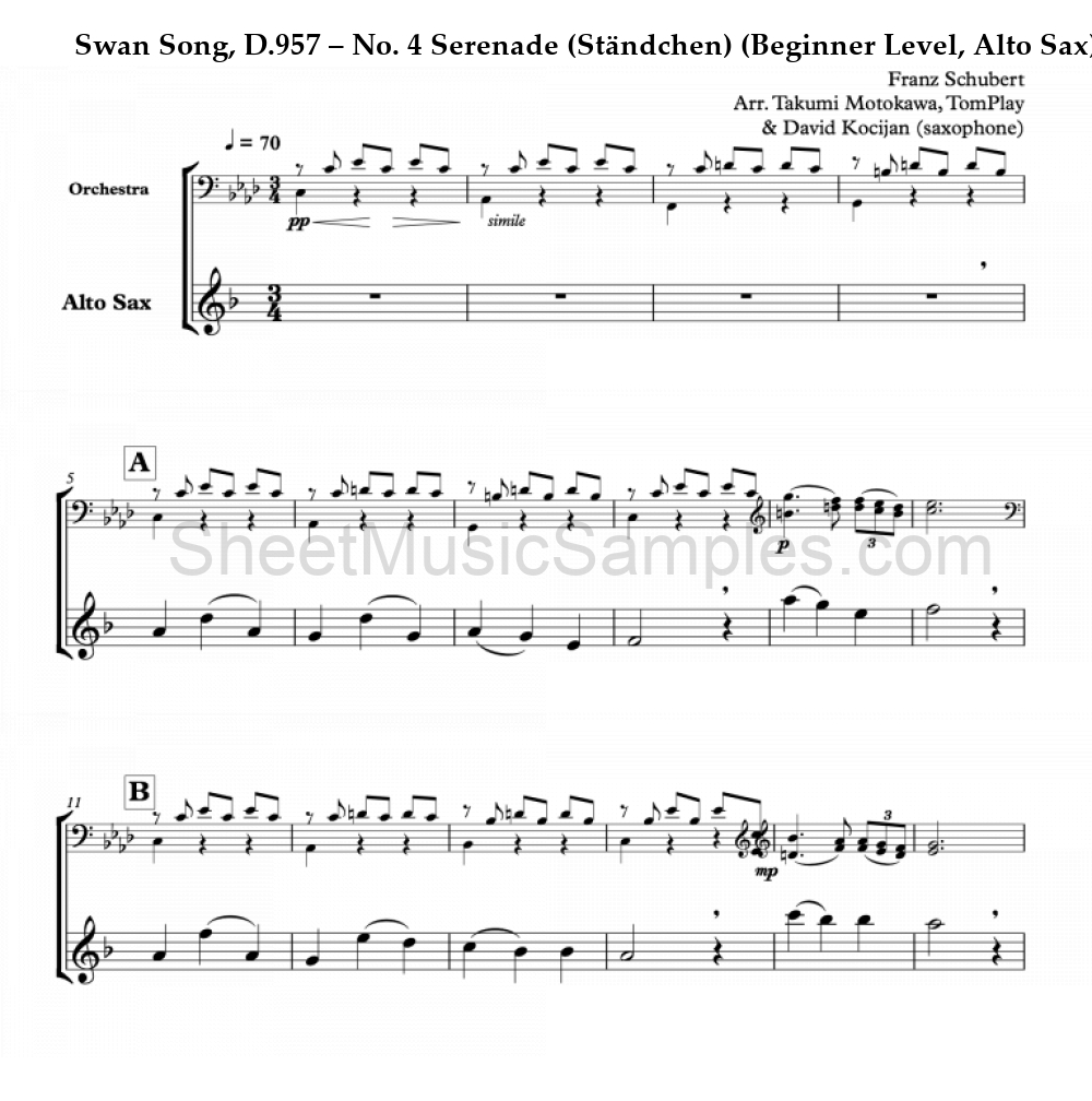 Swan Song, D.957 – No. 4 Serenade (Ständchen) (Beginner Level, Alto Sax)