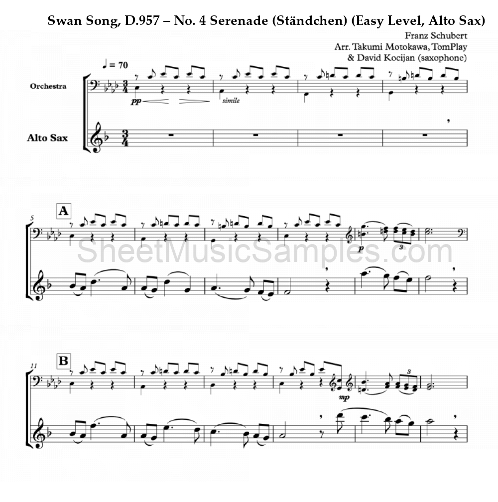 Swan Song, D.957 – No. 4 Serenade (Ständchen) (Easy Level, Alto Sax)