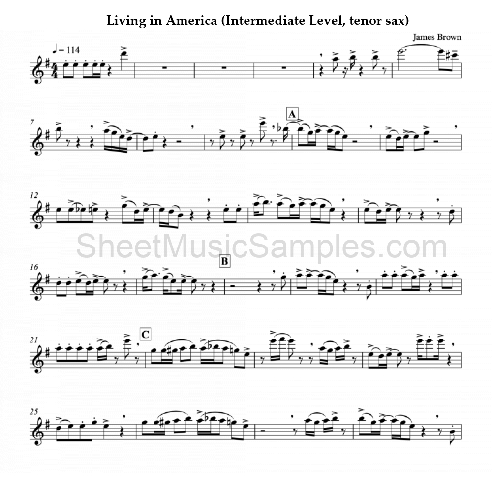 Living in America (Intermediate Level, tenor sax)