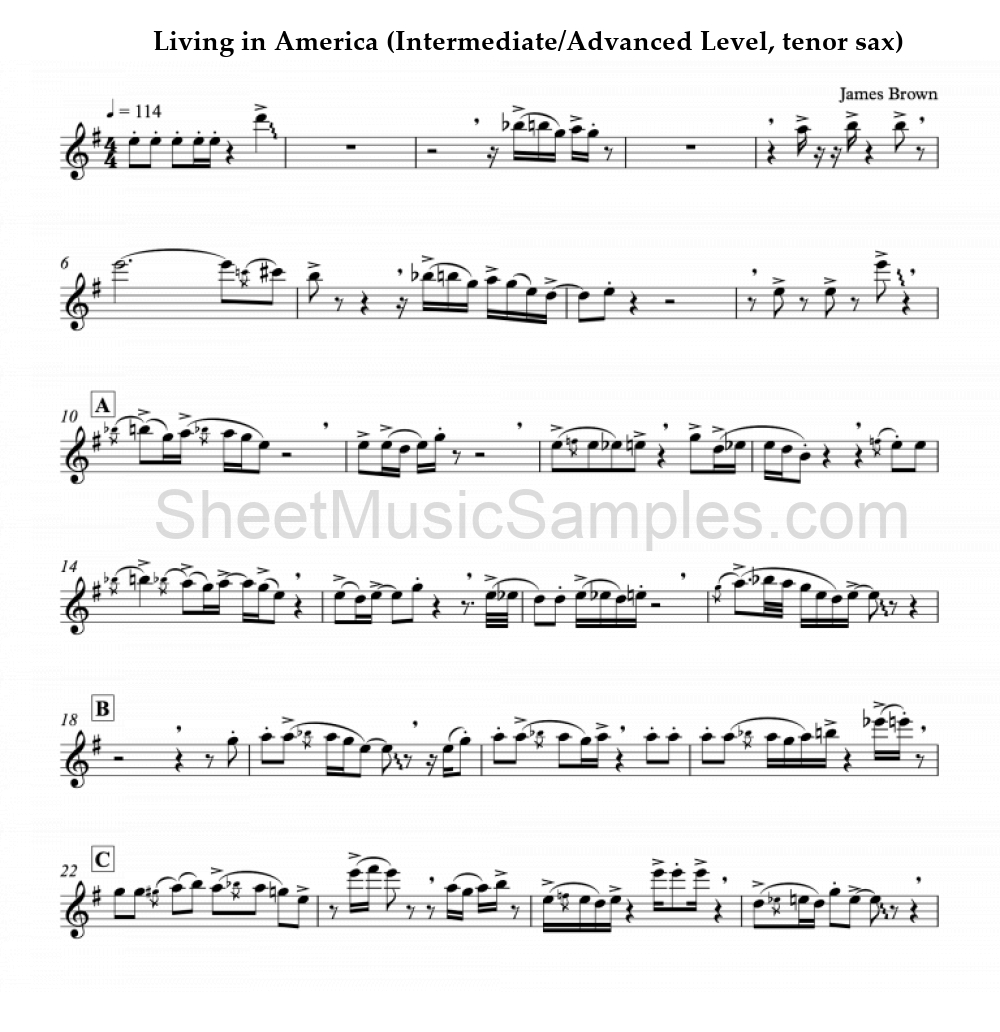 Living in America (Intermediate/Advanced Level, tenor sax)