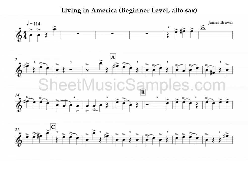 Living in America (Beginner Level, alto sax)