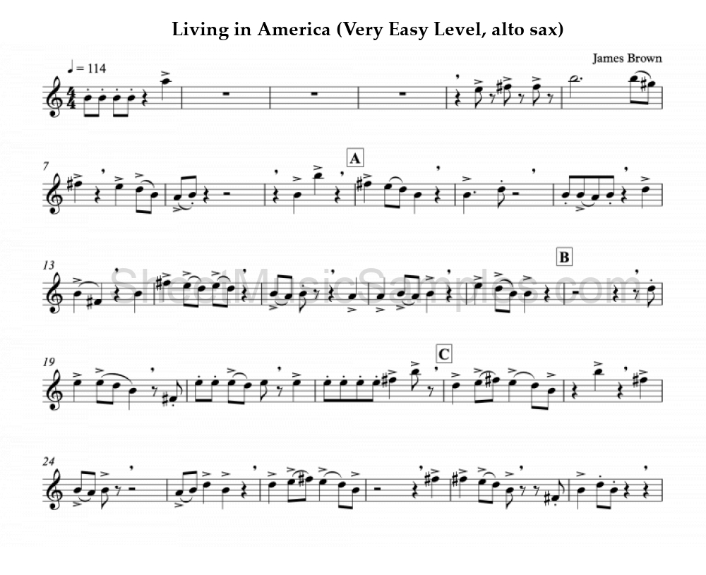 Living in America (Very Easy Level, alto sax)