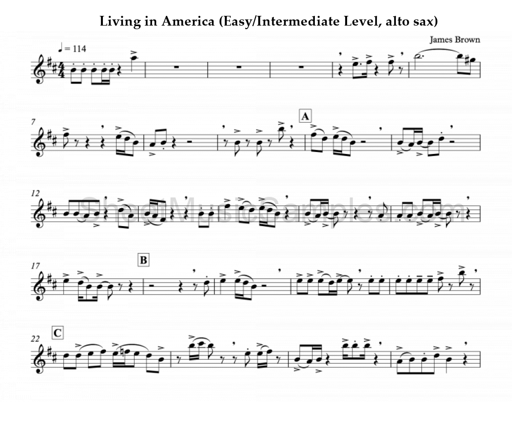 Living in America (Easy/Intermediate Level, alto sax)