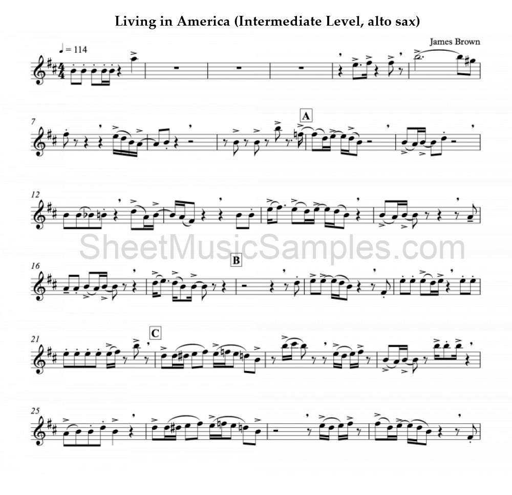 Living in America (Intermediate Level, alto sax)