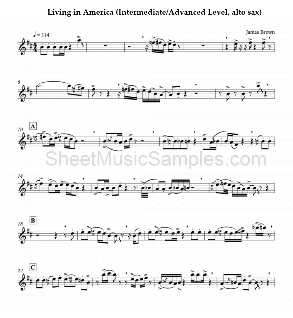 Living in America (Intermediate/Advanced Level, alto sax)