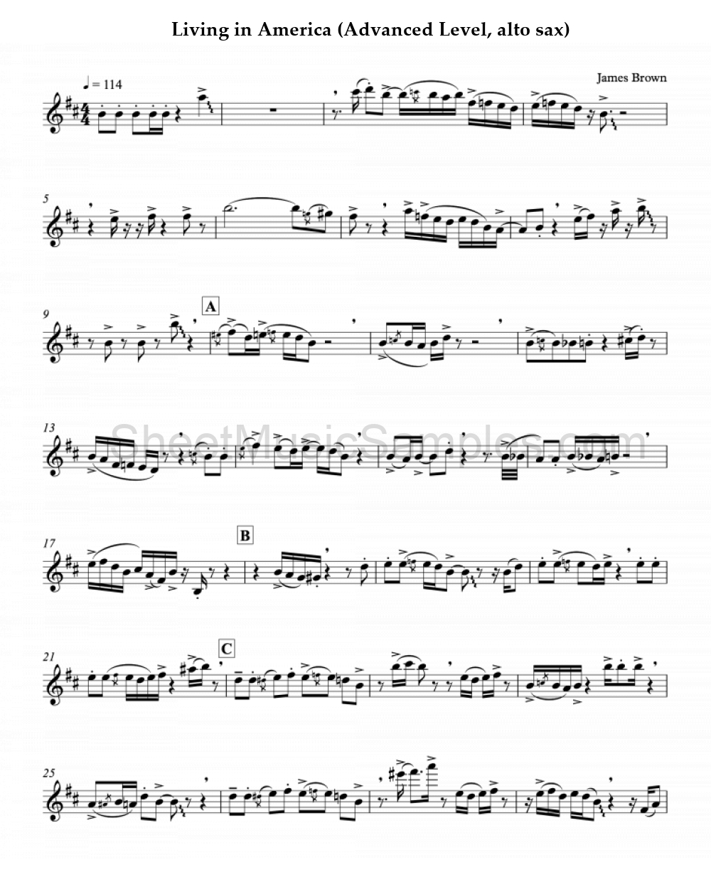 Living in America (Advanced Level, alto sax)