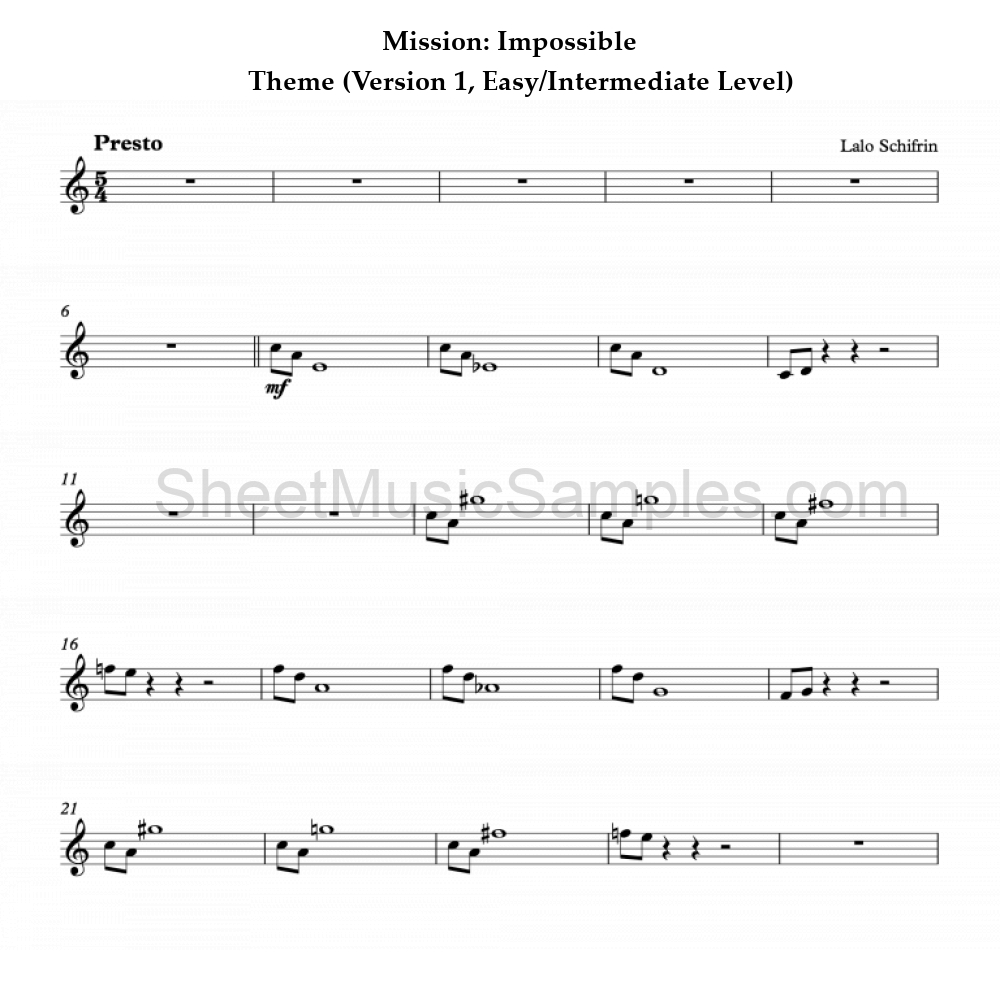 Mission: Impossible - Theme (Version 1, Easy/Intermediate Level)