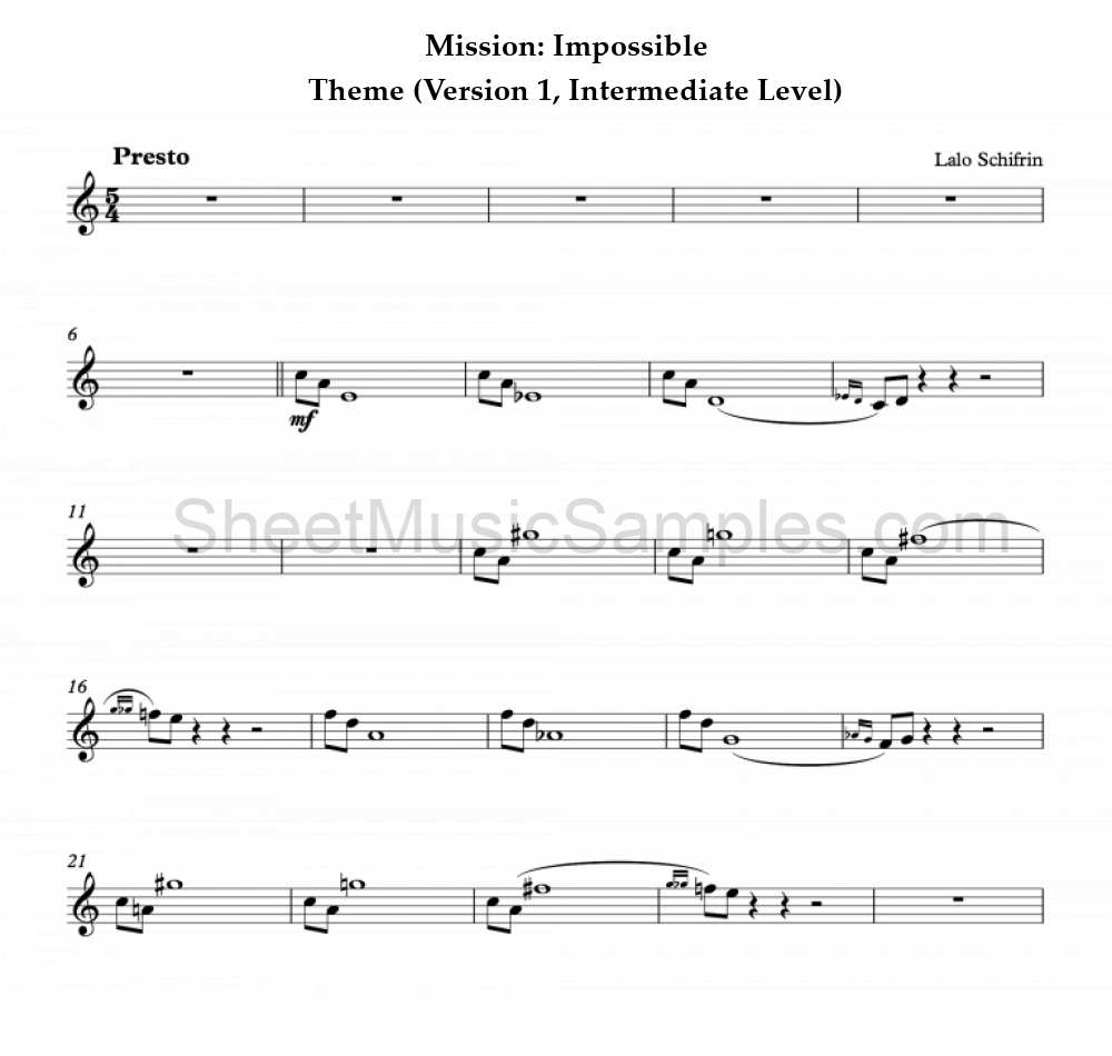 Mission: Impossible - Theme (Version 1, Intermediate Level)