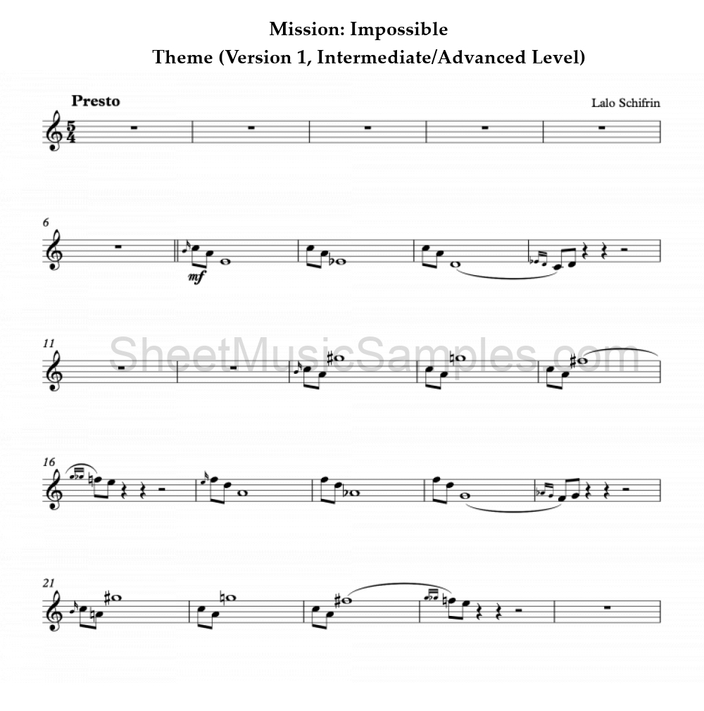 Mission: Impossible - Theme (Version 1, Intermediate/Advanced Level)