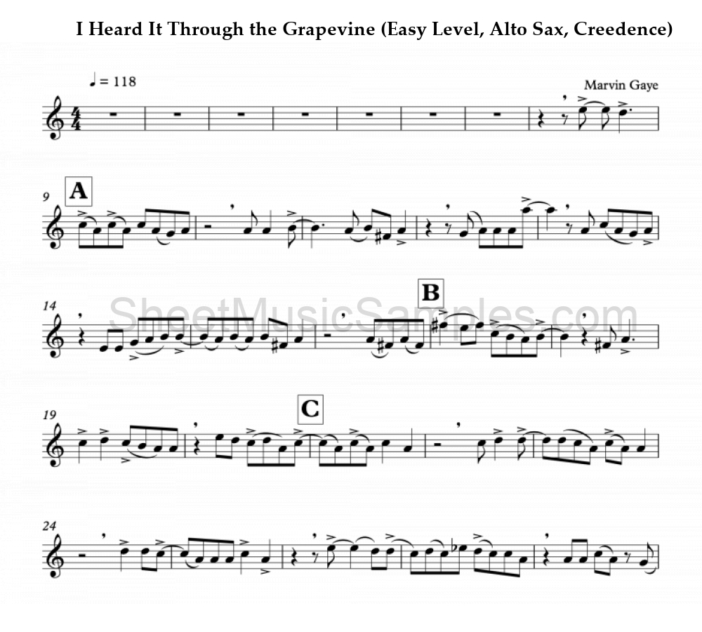 I Heard It Through the Grapevine (Easy Level, Alto Sax, Creedence)