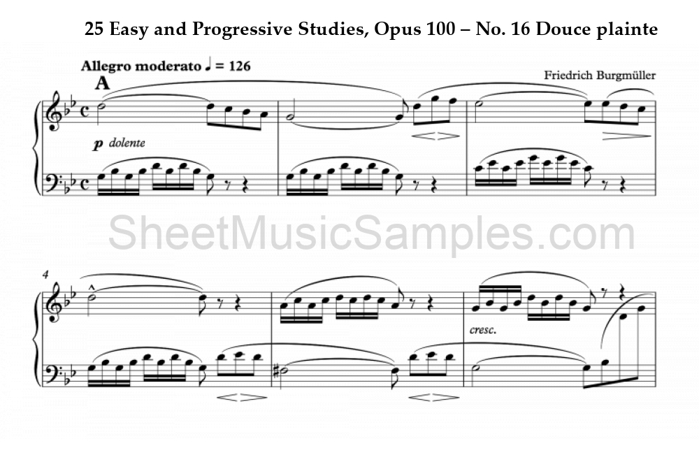 25 Easy and Progressive Studies, Opus 100 – No. 16 Douce plainte