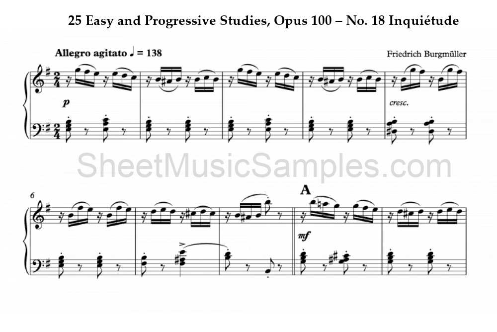 25 Easy and Progressive Studies, Opus 100 – No. 18 Inquiétude