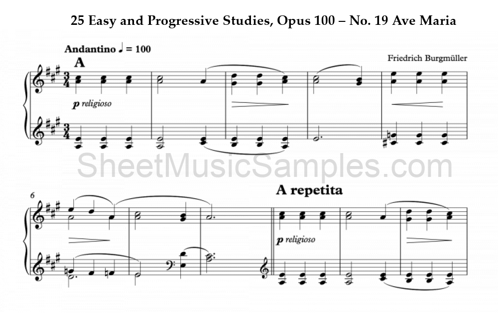 25 Easy and Progressive Studies, Opus 100 – No. 19 Ave Maria