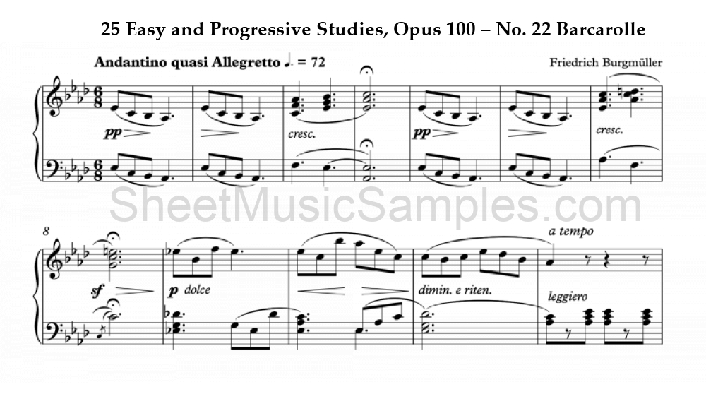 25 Easy and Progressive Studies, Opus 100 – No. 22 Barcarolle