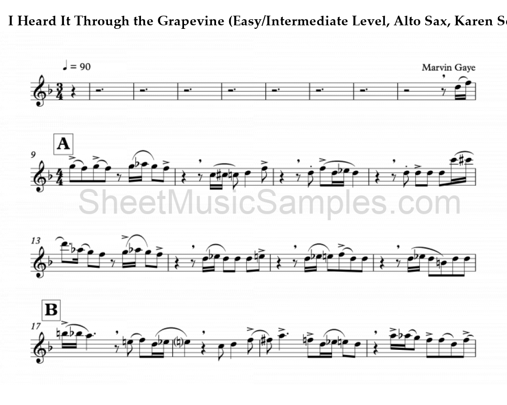 I Heard It Through the Grapevine (Easy/Intermediate Level, Alto Sax, Karen Souza)