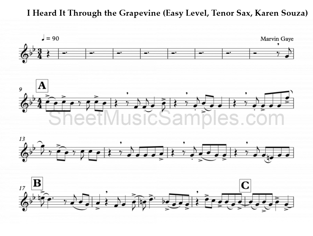 I Heard It Through the Grapevine (Easy Level, Tenor Sax, Karen Souza)