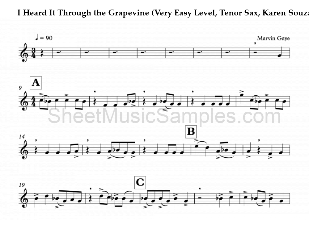 I Heard It Through the Grapevine (Very Easy Level, Tenor Sax, Karen Souza)