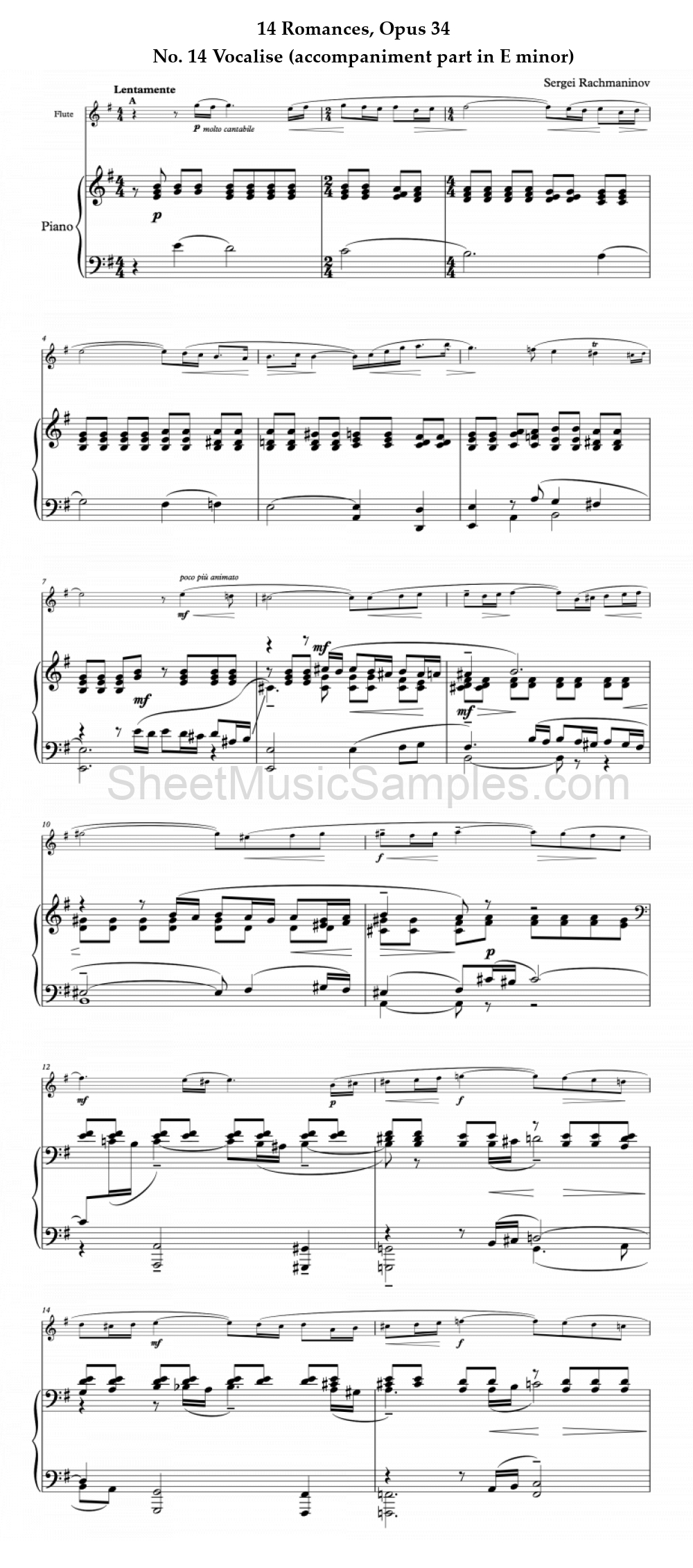 14 Romances, Opus 34 - No. 14 Vocalise (accompaniment part in E minor)