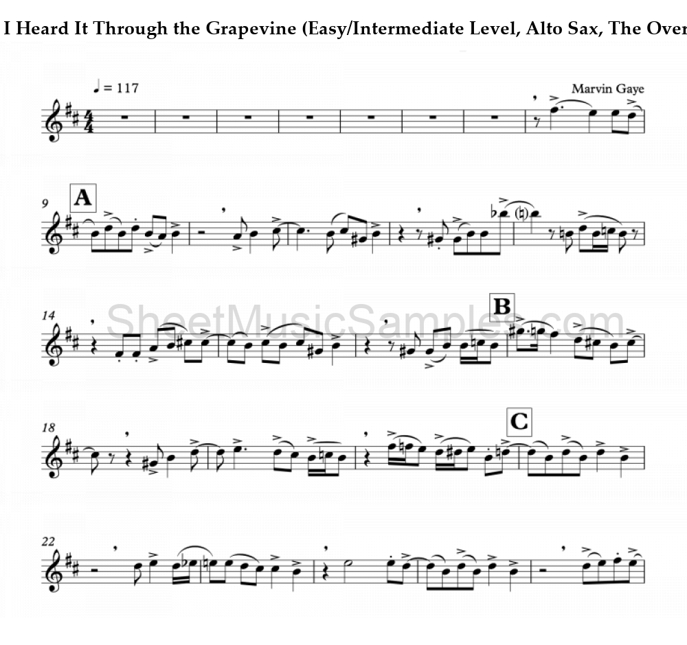 I Heard It Through the Grapevine (Easy/Intermediate Level, Alto Sax, The Overtones)