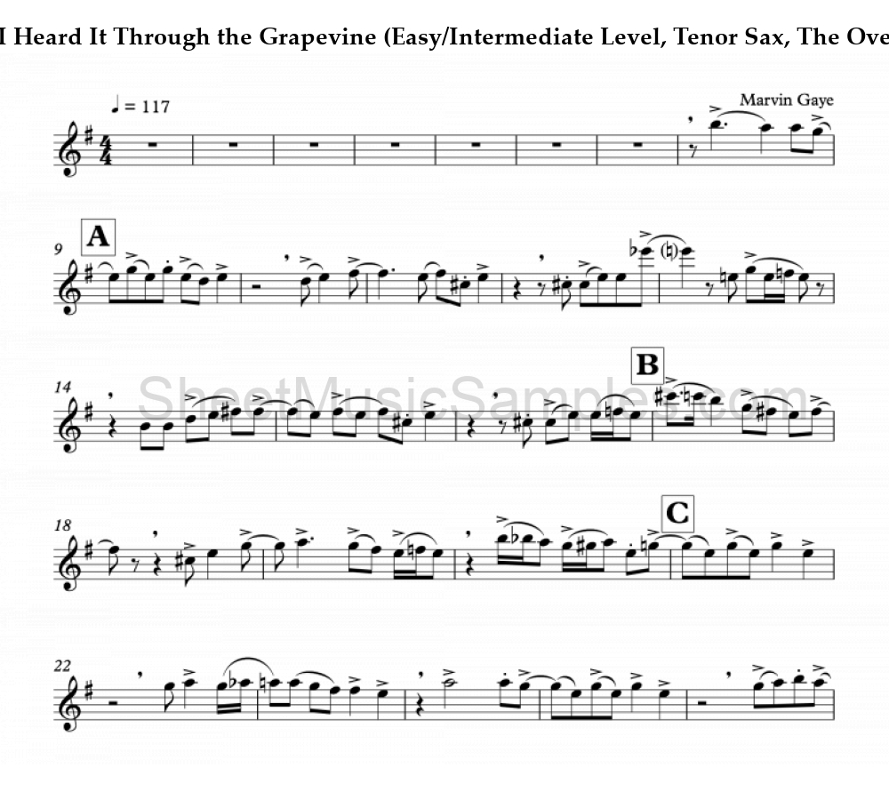 I Heard It Through the Grapevine (Easy/Intermediate Level, Tenor Sax, The Overtones)