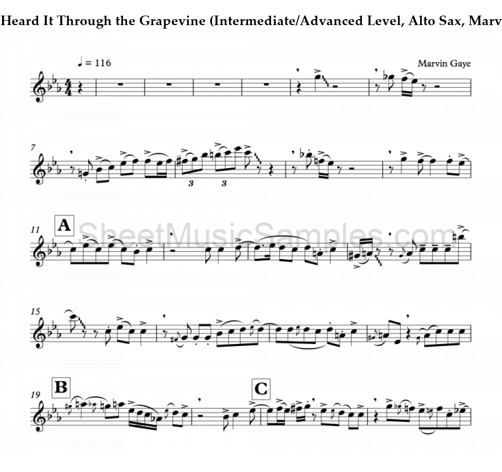 I Heard It Through the Grapevine (Intermediate/Advanced Level, Alto Sax, Marvin Gaye)