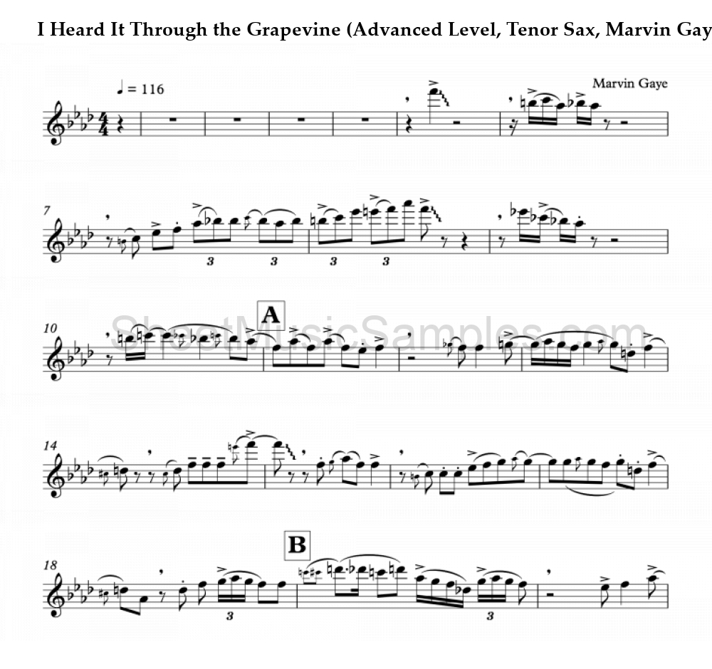 I Heard It Through the Grapevine (Advanced Level, Tenor Sax, Marvin Gaye)