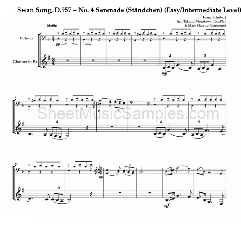 Swan Song, D.957 – No. 4 Serenade (Ständchen) (Easy/Intermediate Level)