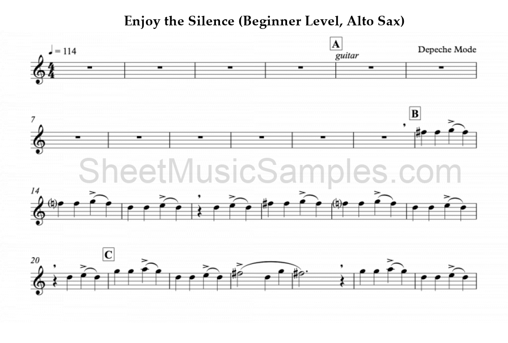 Enjoy the Silence (Beginner Level, Alto Sax)