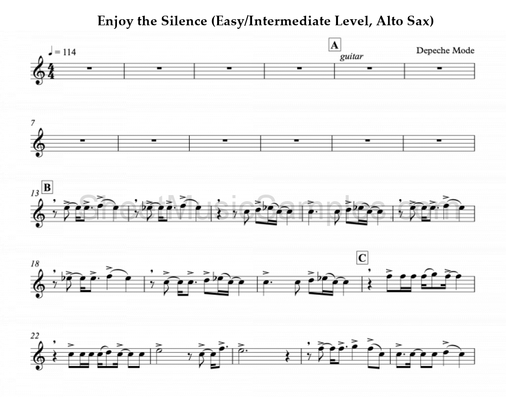 Enjoy the Silence (Easy/Intermediate Level, Alto Sax)