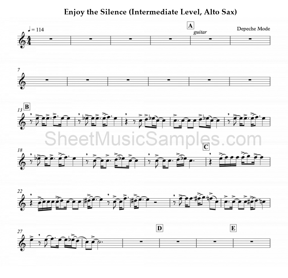 Enjoy the Silence (Intermediate Level, Alto Sax)