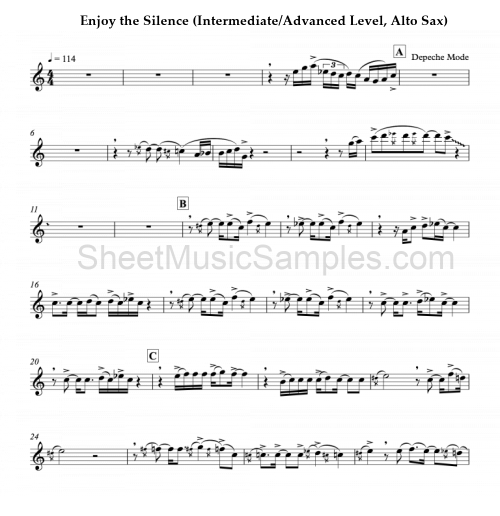 Enjoy the Silence (Intermediate/Advanced Level, Alto Sax)