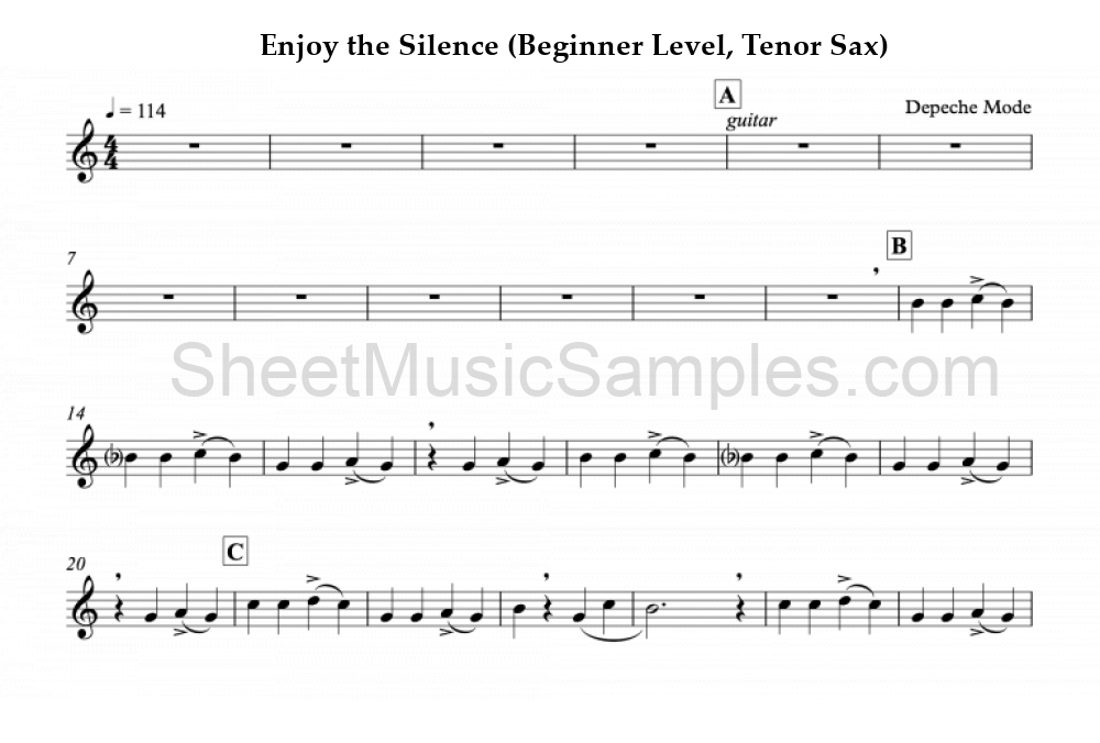 Enjoy the Silence (Beginner Level, Tenor Sax)