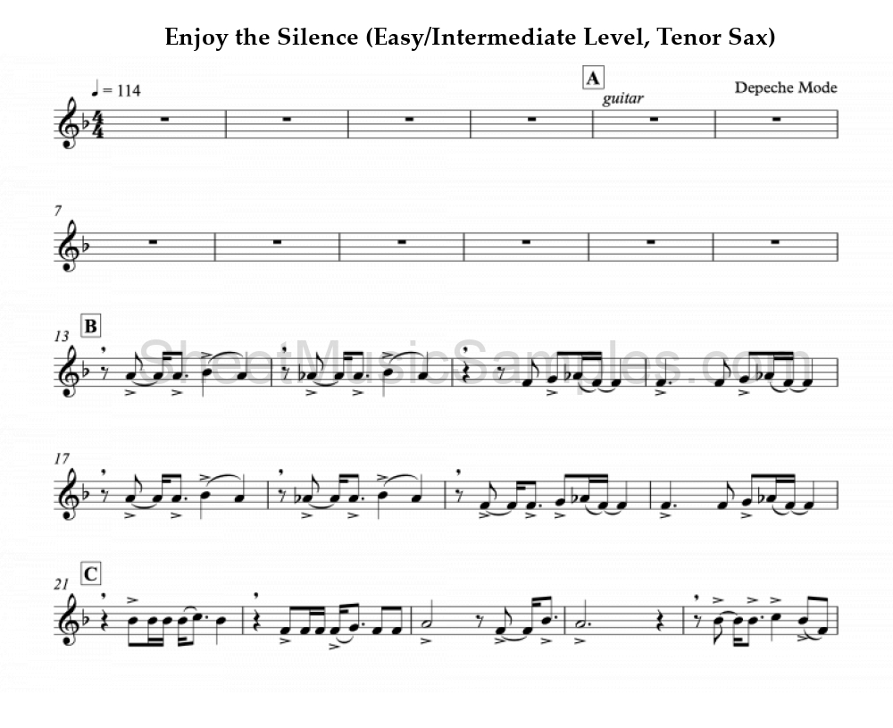 Enjoy the Silence (Easy/Intermediate Level, Tenor Sax)