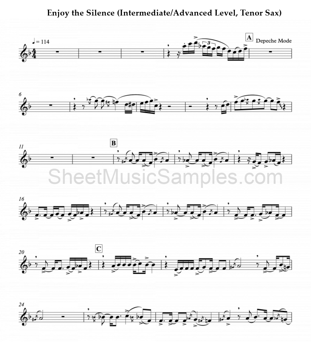 Enjoy the Silence (Intermediate/Advanced Level, Tenor Sax)