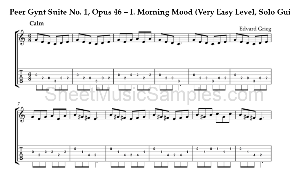 Peer Gynt Suite No. 1, Opus 46 – I. Morning Mood (Very Easy Level, Solo Guitar)