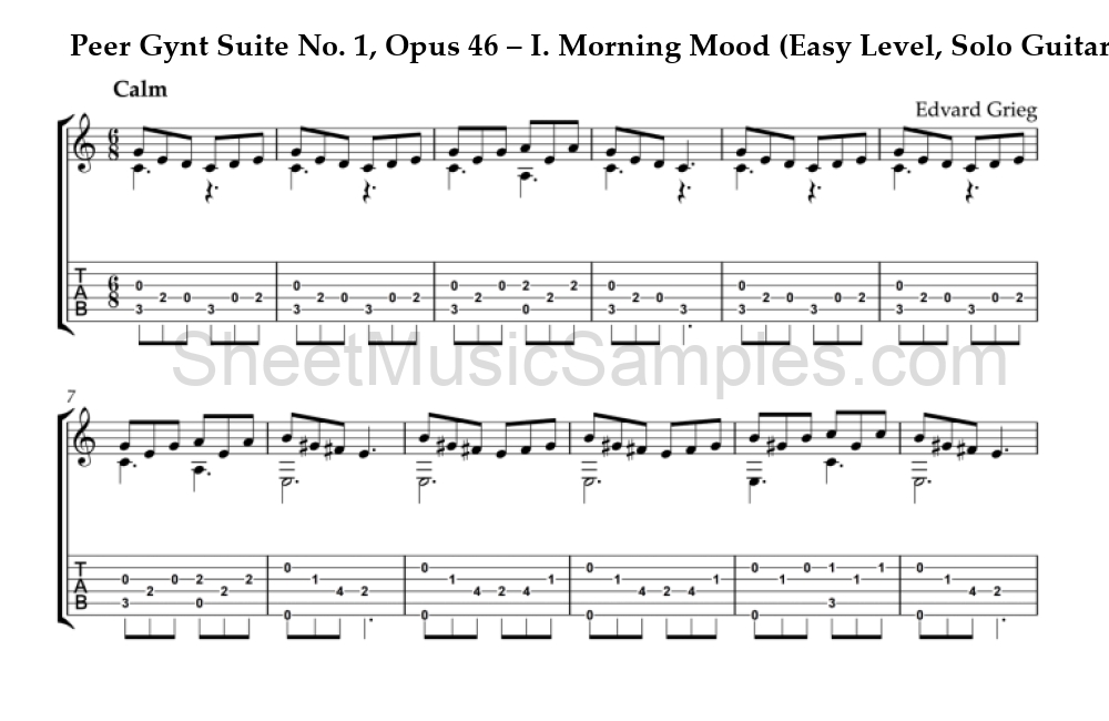 Peer Gynt Suite No. 1, Opus 46 – I. Morning Mood (Easy Level, Solo Guitar)