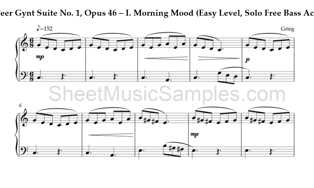 Peer Gynt Suite No. 1, Opus 46 – I. Morning Mood (Easy Level, Solo Free Bass Accordion)