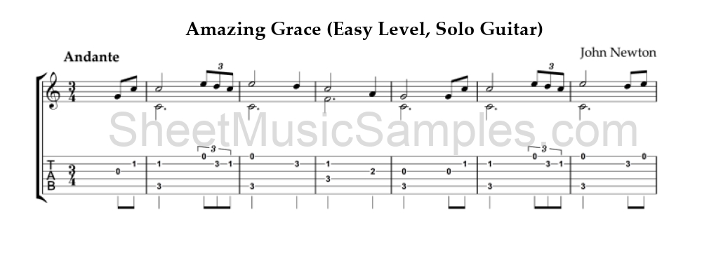 Amazing Grace (Easy Level, Solo Guitar)