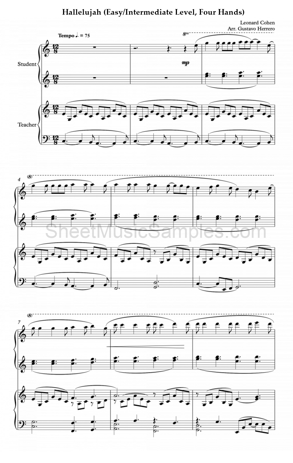 Hallelujah (Easy/Intermediate Level, Four Hands)