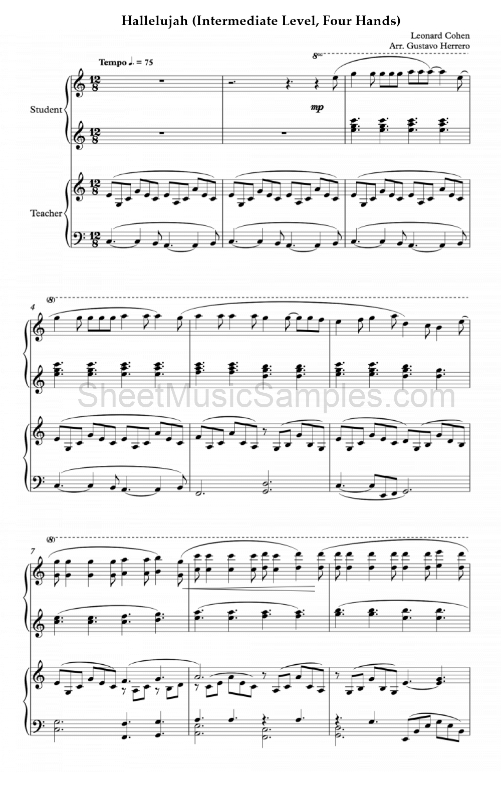 Hallelujah (Intermediate Level, Four Hands)