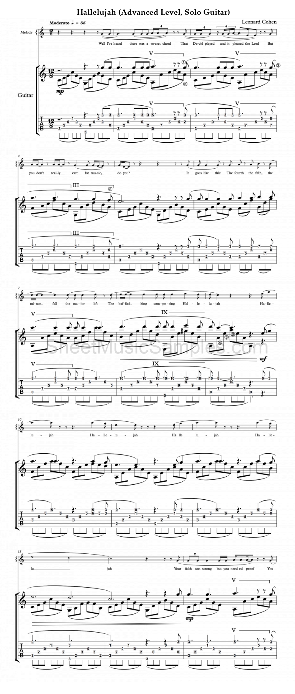 Hallelujah (Advanced Level, Solo Guitar)